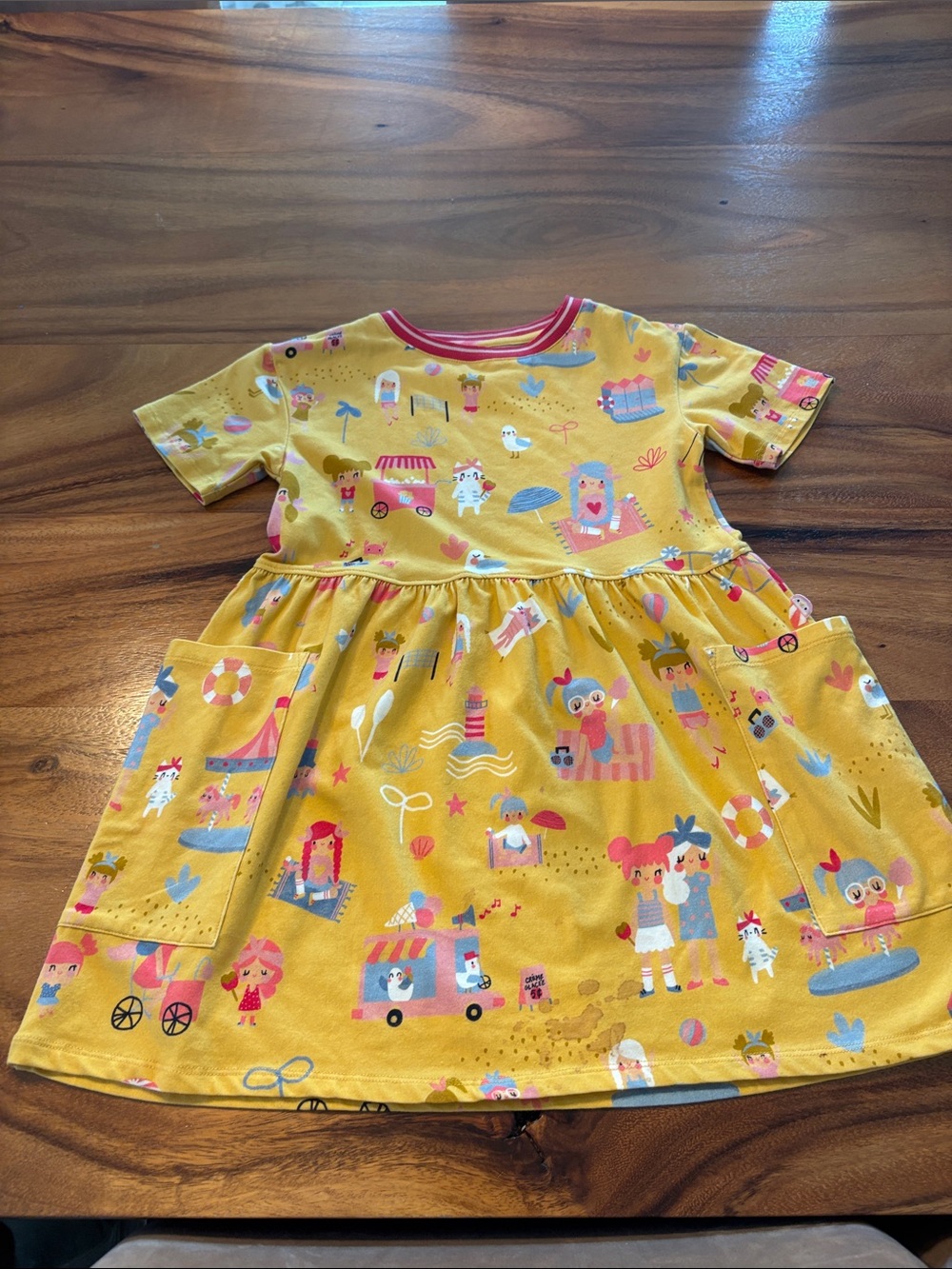 Girls' Yellow Printed Pocket Casual Dress